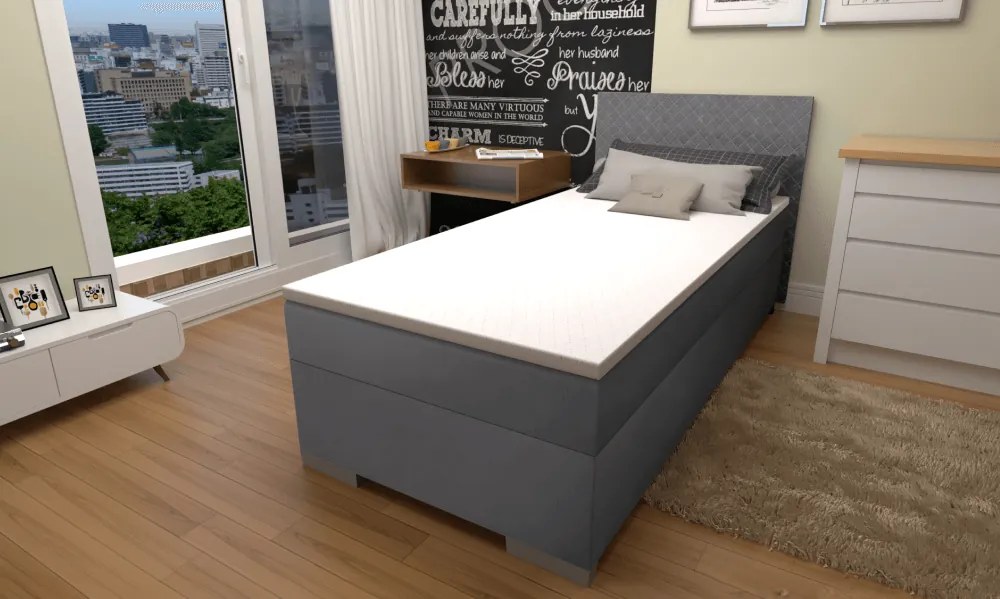 Boxspring ágy, egyszemélyes, szürke, 90x200, univerzális, ADARA