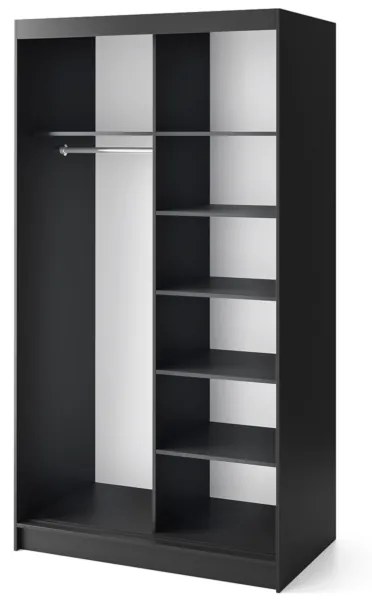 PRESCO 2 tolóajtós ruhásszekrény, 120x220x60, fekete