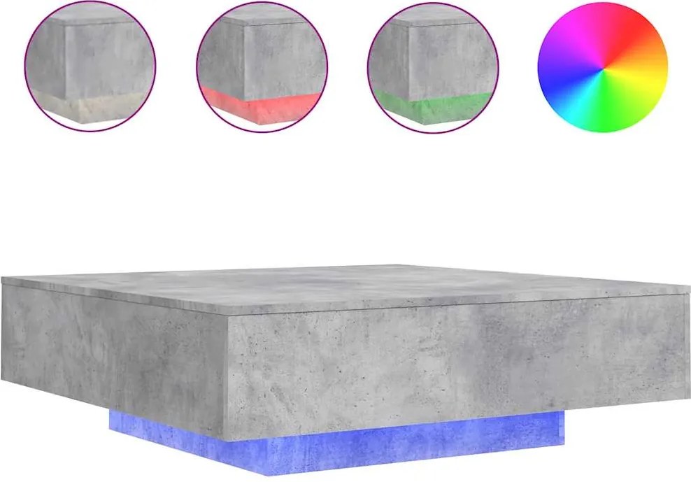 vidaXL betonszürke dohányzóasztal LED-lámpákkal 100 x 100 x 31 cm