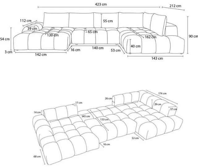 Mustársárga zsenília kinyitható-tárolóhelyes sarokkanapé (jobb oldali-U alakú) Everest – Bobochic Paris