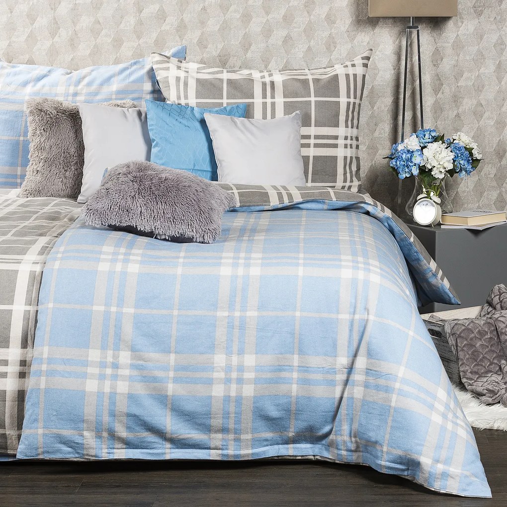4Home Kék kocka flanel ágynemű, 160 x 200 cm, 70 x 80 cm