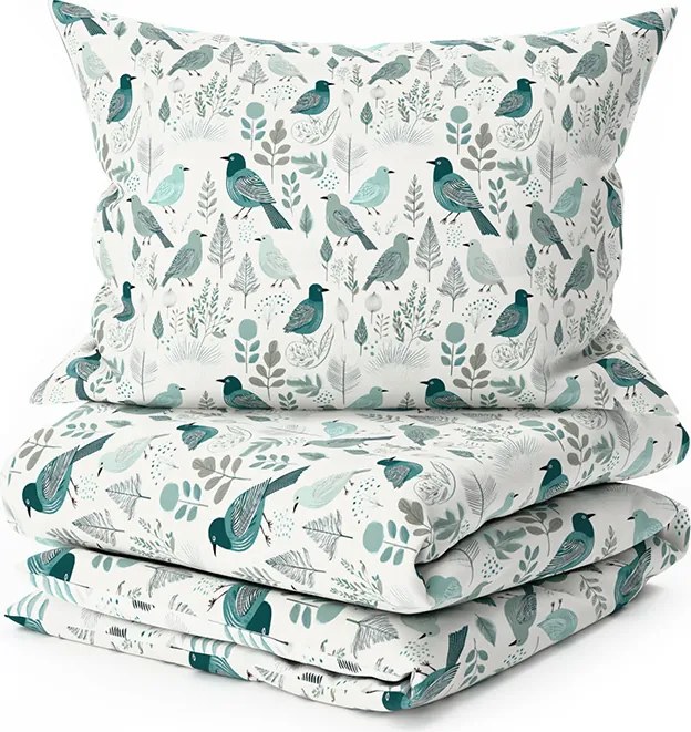Pamut ágynemű LEAFBIRD POLY fehér-zöld Ágyneműhuzat mérete: 2 db 70 x 90 cm | 200 x 220 cm