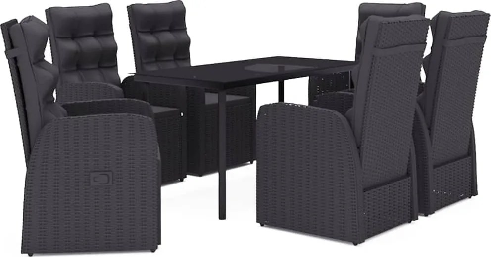 vidaXL 7 részes fekete kerti étkezőgarnitúra párnákkal
