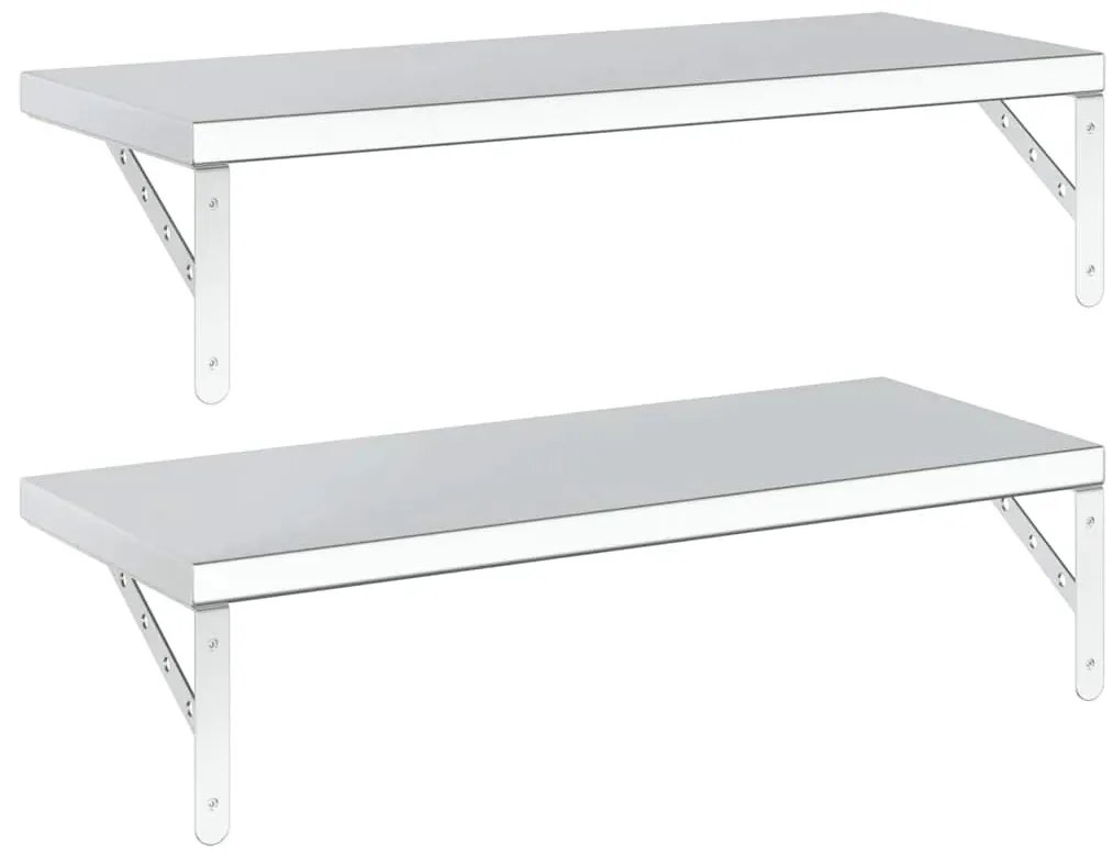 2 db ezüstszínű rozsdamentes acél fali polc 75 x 30 cm