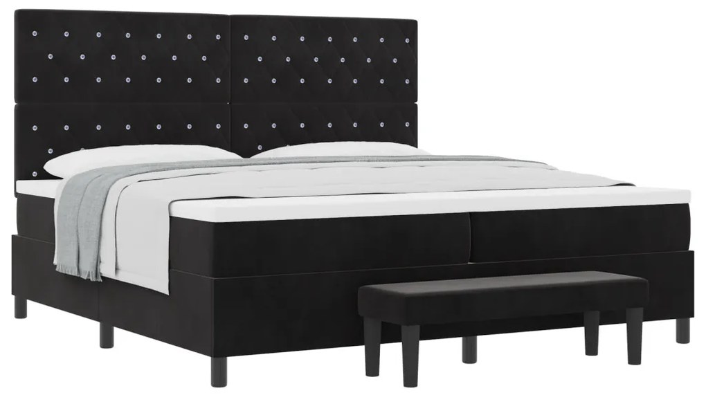 Box spring ágy matraccal és padal fekete 200x200 cm velúr