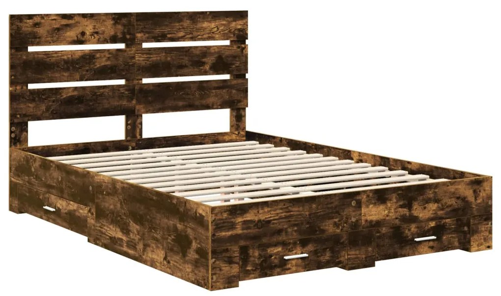 vidaXL Ágykeret fiókkal fejtámlával Füstölt tölgy 150 x 200 cm Faanyag