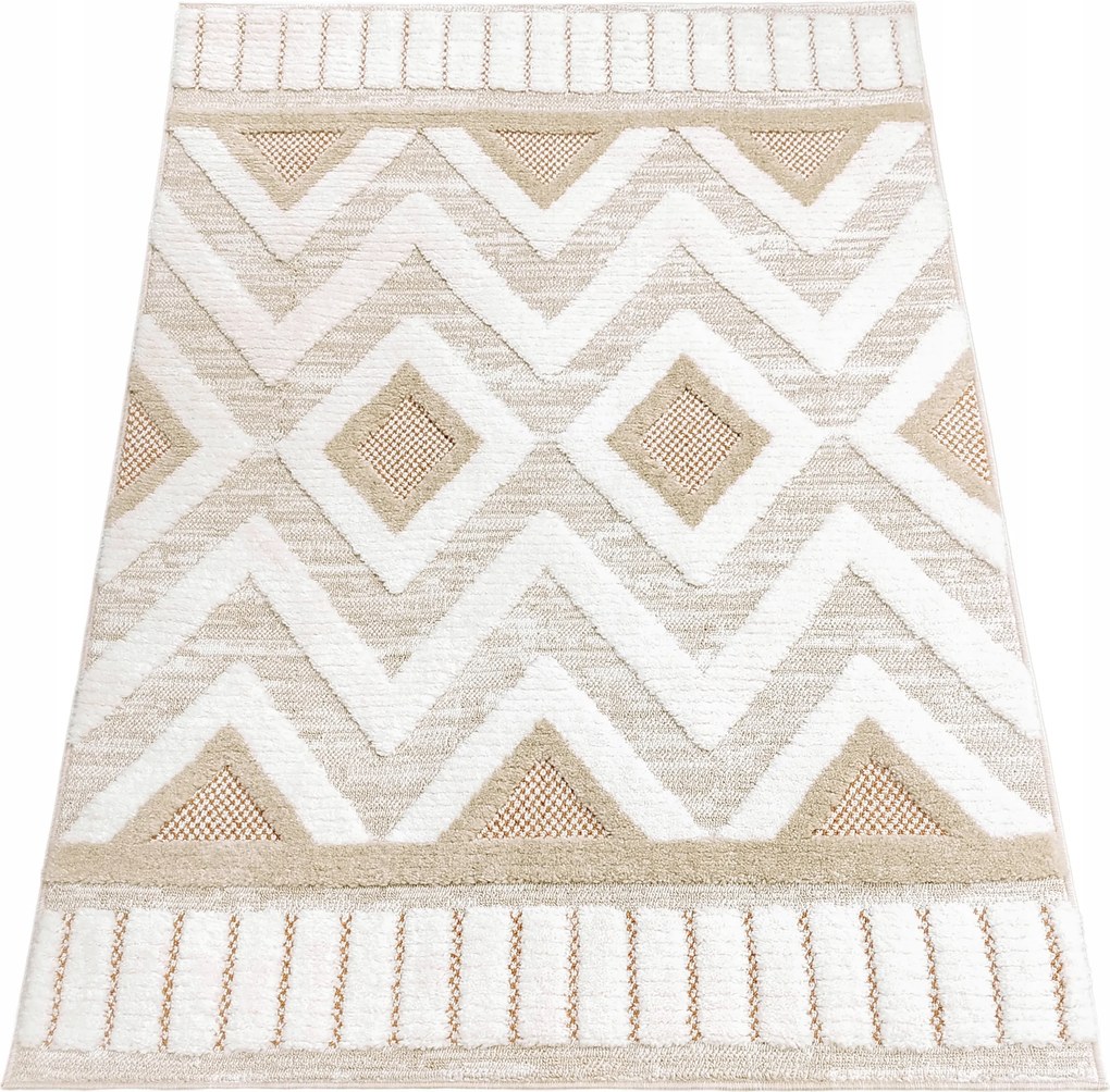 Szőnyeg 120x180 Boho Berber Hálószoba Nappali Bézs Krém Barna