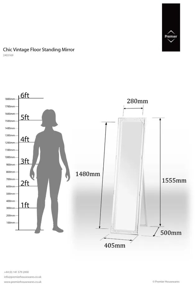 Álló tükör tömörfa kerettel 40x160 cm Chic – Premier Housewares