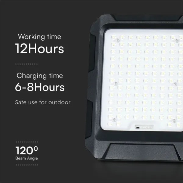 LED napelemes reflektor 15W, 3,7V, IP65, 4000K, fekete + távirányító