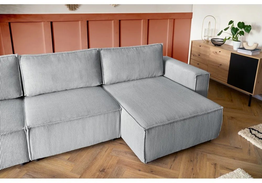 Világosszürke kordbársony sarokkanapé (bal oldali-"U" alakú) Nihad modular – Bobochic Paris