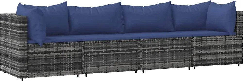 vidaXL 4 részes szürke polyrattan kerti ülőgarnitúra párnákkal
