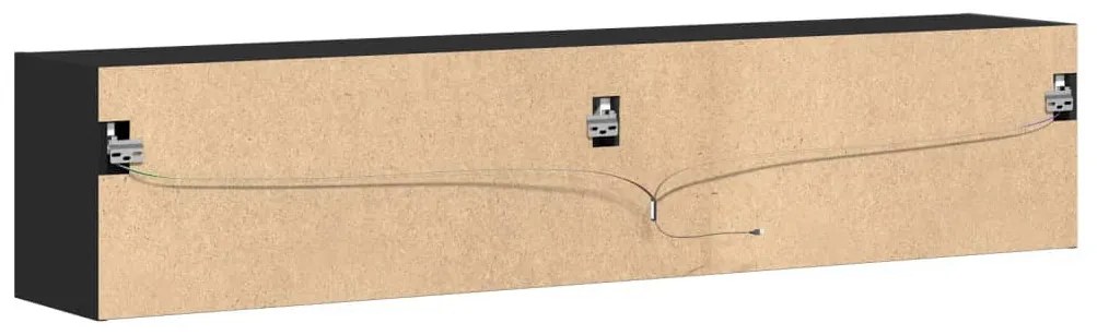 fekete falra szerelhető TV-szekrény LED-del 180 x 31 x 38 cm