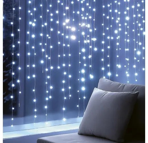 HOME KIN294DWH DOT LED-es fényfüggöny, 294db hidegfehér DOT LED, 2m hosszú, állófényű, adapteres tápellátás, kül- és beltéri kivitel