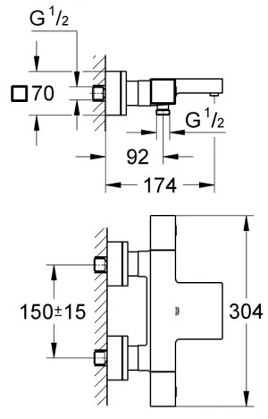 GROHE 34497000 - GROHTHERM CUBE termosztátos kádcsaptelep DN 15, fényes króm