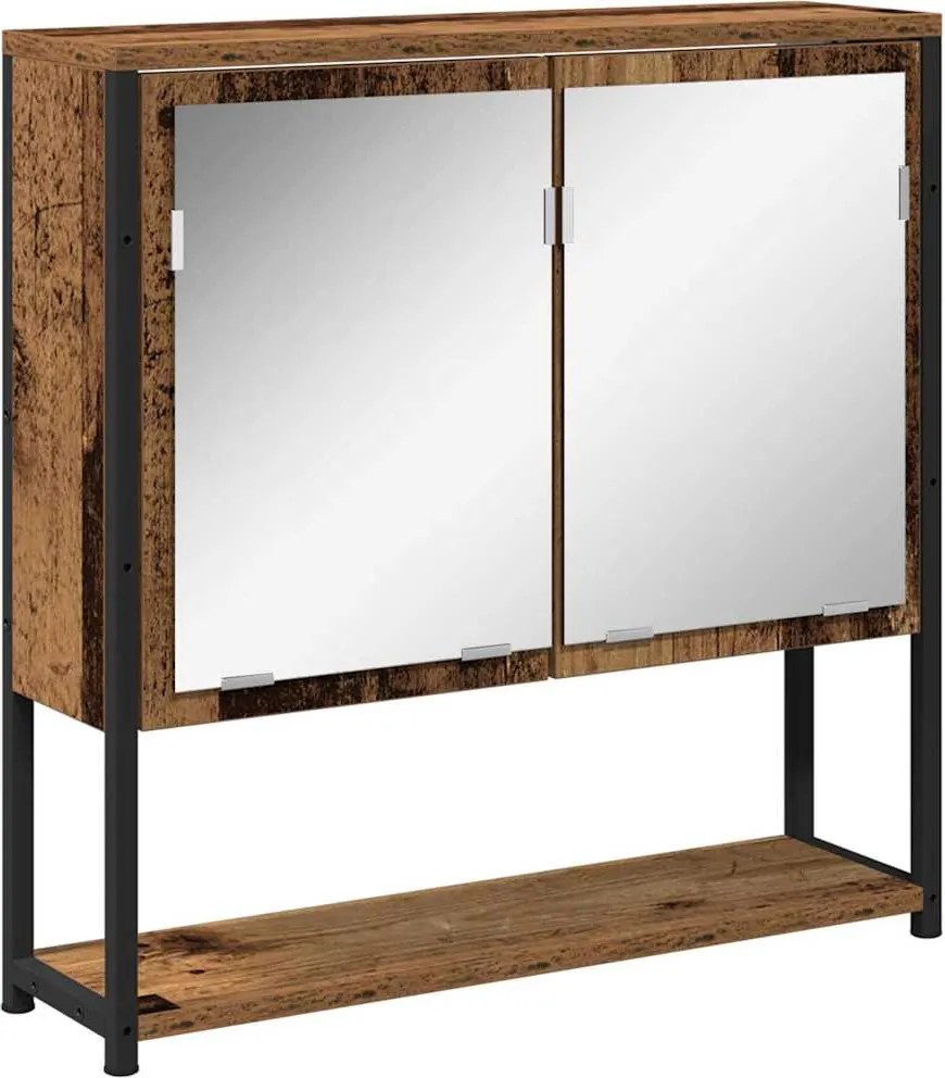 vidaXL Tükörszekrény polcokkal ajtóval Öreg fa 60 x 16 x 60 cm Faanyag