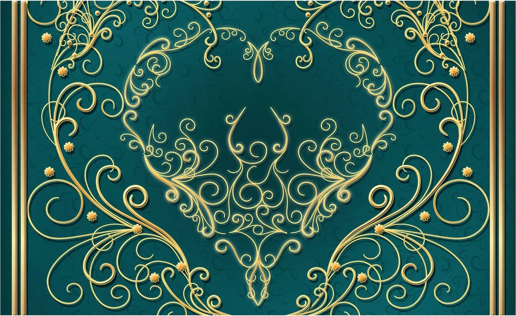 Fotótapéta flizelina Arany és türkiz szív dísz elegancia 300x210 +ragasztó