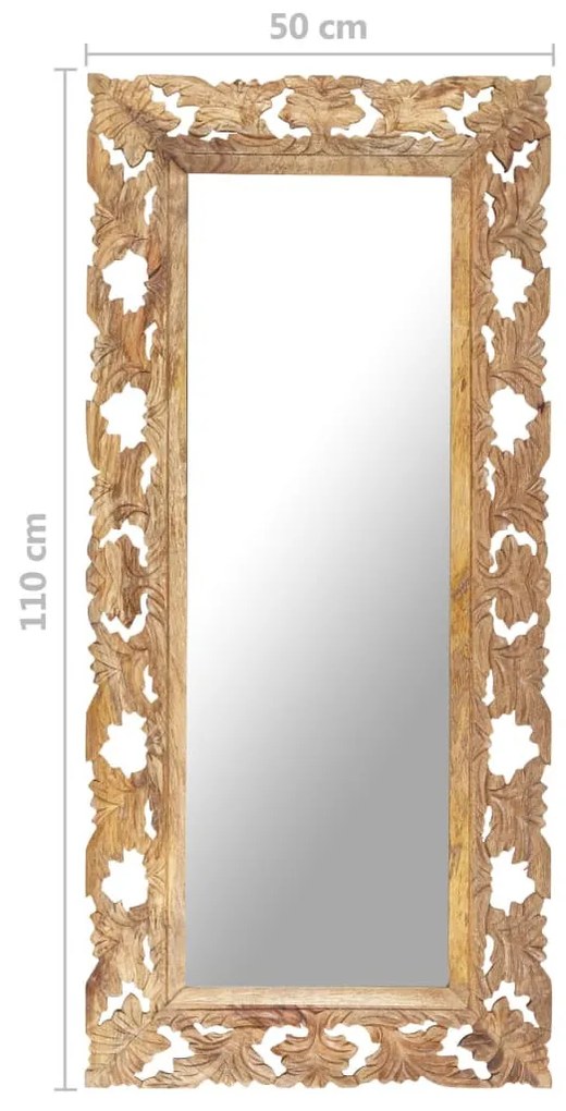 kézzel faragott barna tömör mangófa tükör 110 x 50 cm