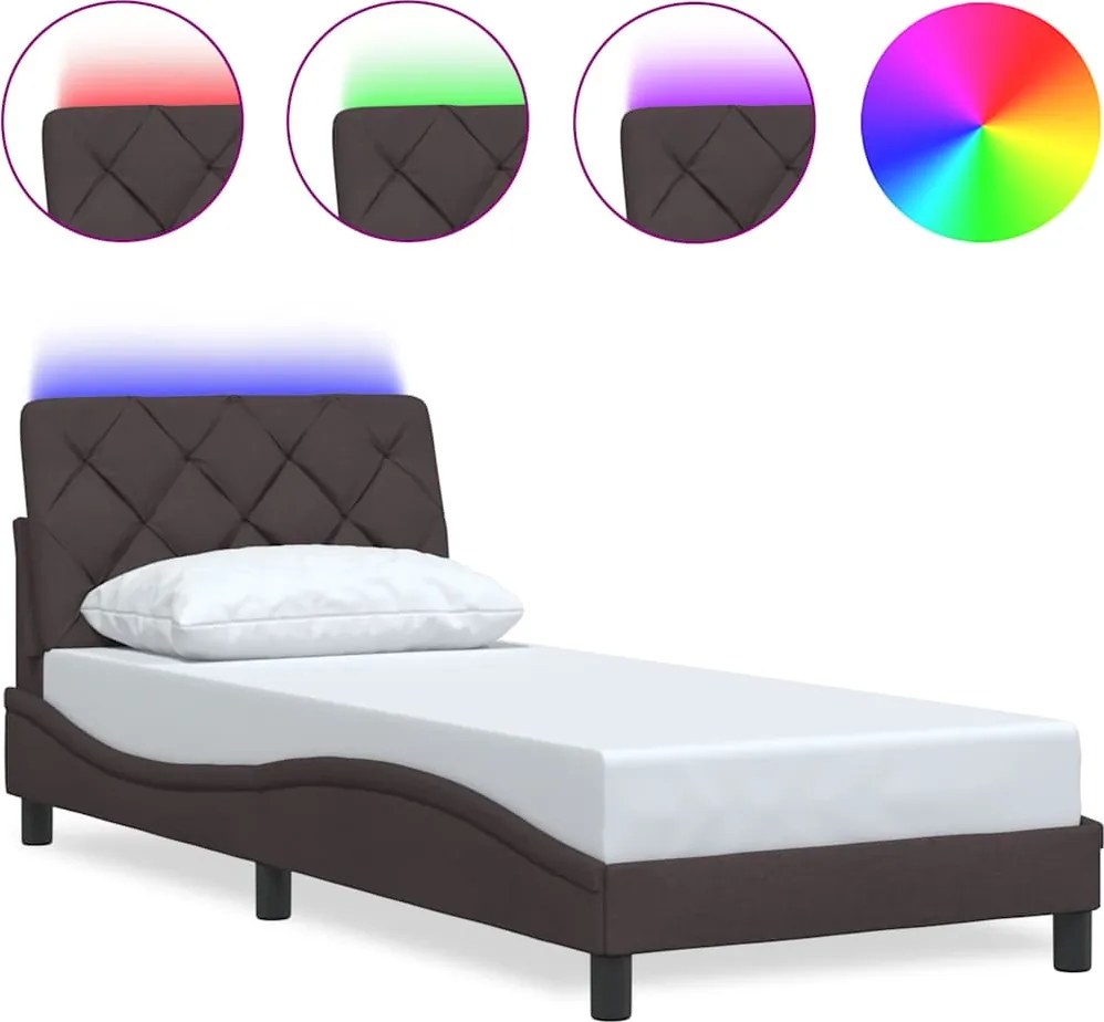 vidaXL sötétbarna szövet ágykeret LED-ekkel matrac nélkül 80x200 cm