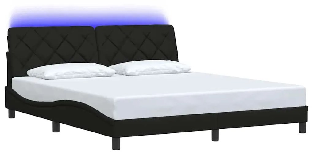 fekete szövet ágykeret LED-es matrac nélkül 180 x 200 cm