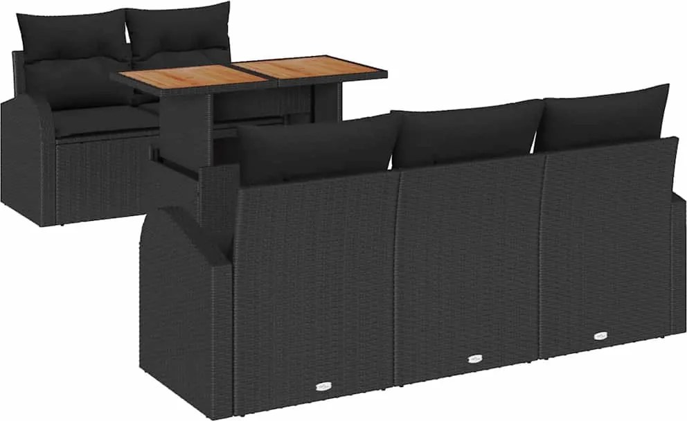 vidaXL Kerti Kanapé Szett párnával 6 pcs Fekete