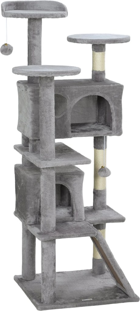 PawHut Macska Kaparóoszlop 137 cm Magas Macska Fa Mászótorony Sisal Kaparóoszlopokkal, Platformokkal, Barlangokkal, Lógó Labdákkal és Hintaágyakkal -