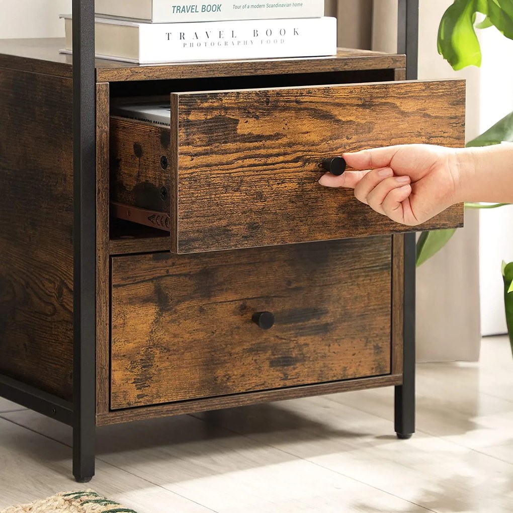 Éjjeliszekrény, oldalasztal, 45 x 60 x 45 cm, szüreti barna / fekete