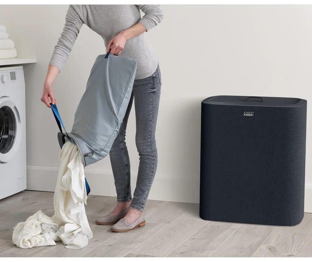 Antracitszürke textil szennyeskosár 3x30 l Tota Trio – Joseph Joseph