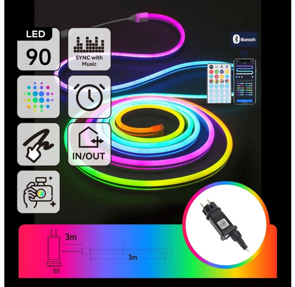 Aigostar - LED RGBICW kültéri karácsonyi fényfüzér 90xLED/10W/230V 3m IP44 + távirányító