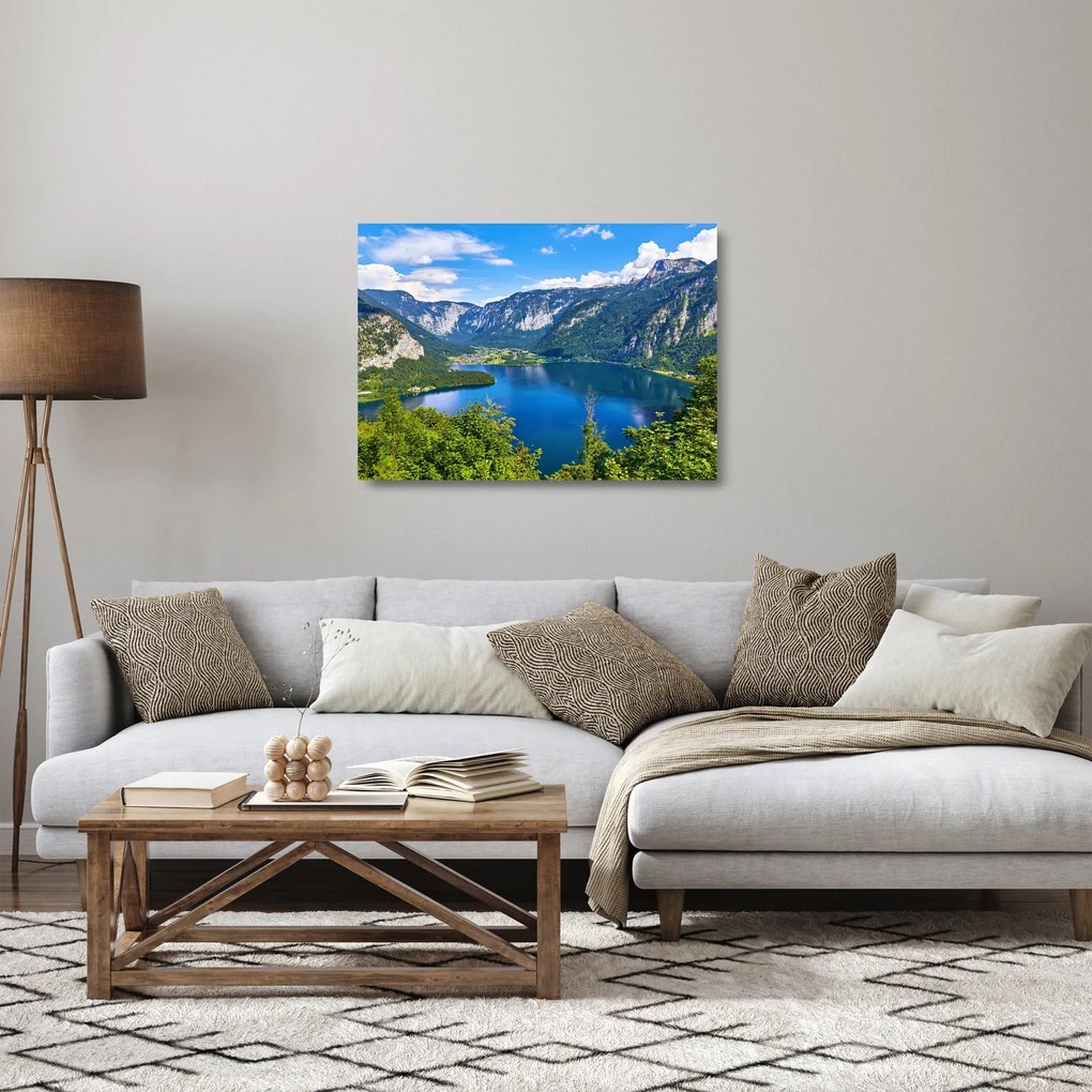 Kép - Hallstatt tó, Hallstatt, Austria (üvegen) (70x50 cm)
