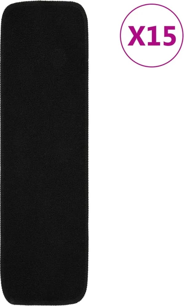 vidaXL 15 db fekete négyszögű csúszásmentes lépcsőszőnyeg 75 x 20 cm