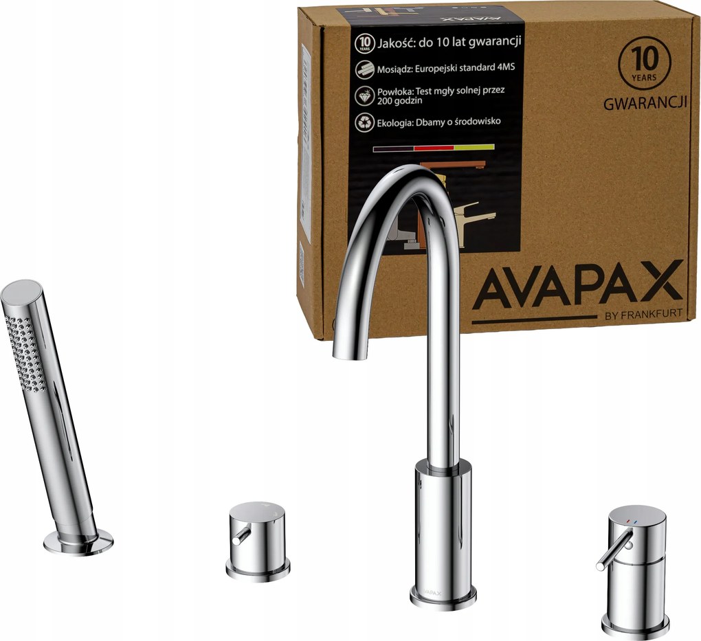 Kádtöltő csaptelep 4 lyukú álló kádcsaptelep zuhanyzóval ezüst Avapax