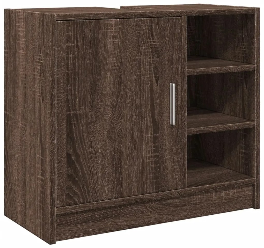 Barna tölgy színű szerelt fa mosdószekrény 63 x 29 x 55 cm