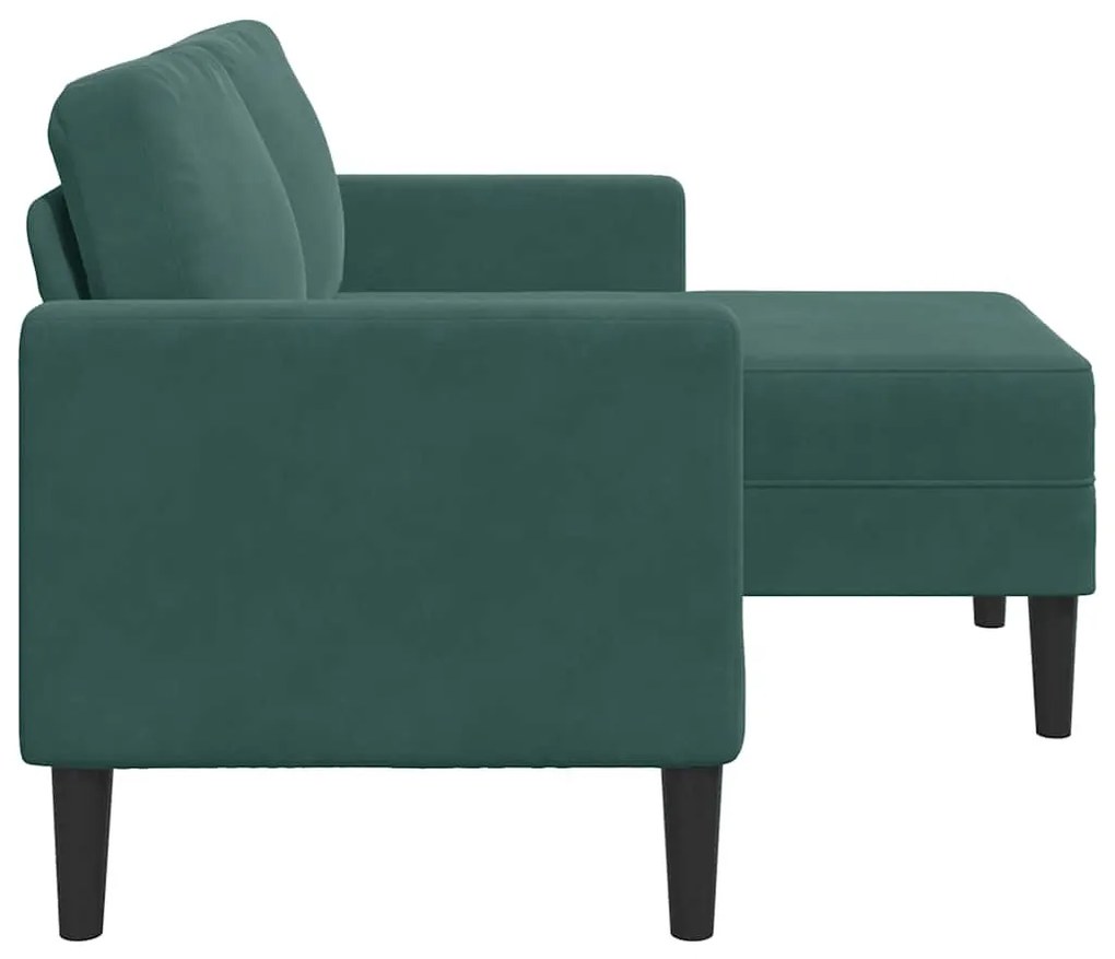 sötétzöld bársony 2 üléses kanapé L-alakú kanapéval 125 cm