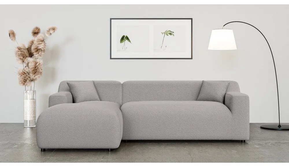 Világosszürke kordbársony sarokkanapé (bal oldali-heverő résszel) Martin – Ropez