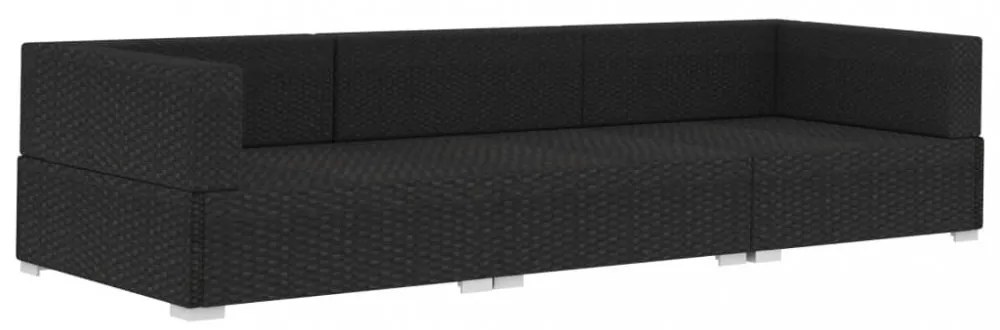 3 darabos fekete polyrattan kerti ülőgarnitúra párnákkal