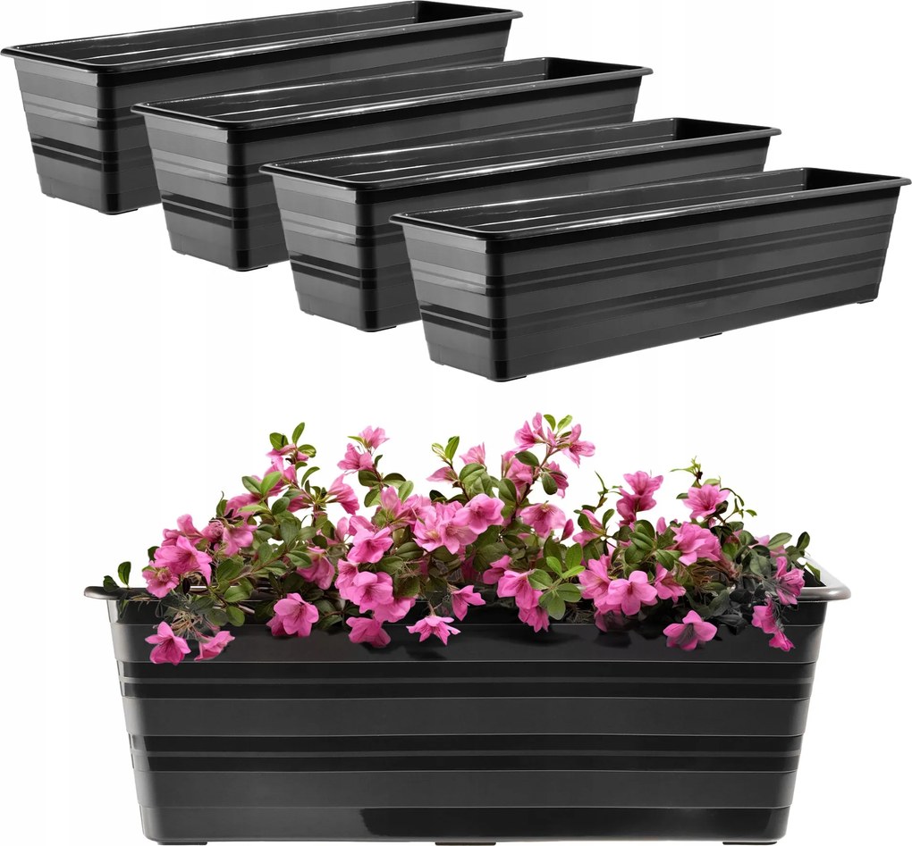 Erkélydoboz Virágtartó Nagy 60cm Virágok Csomag 4 Db Virágágyás