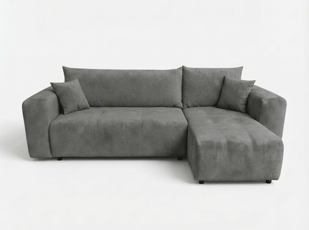 Sötétszürke kihúzható sarokkanapé SORELA, kétoldalas + 2 párna AJÁNDÉK