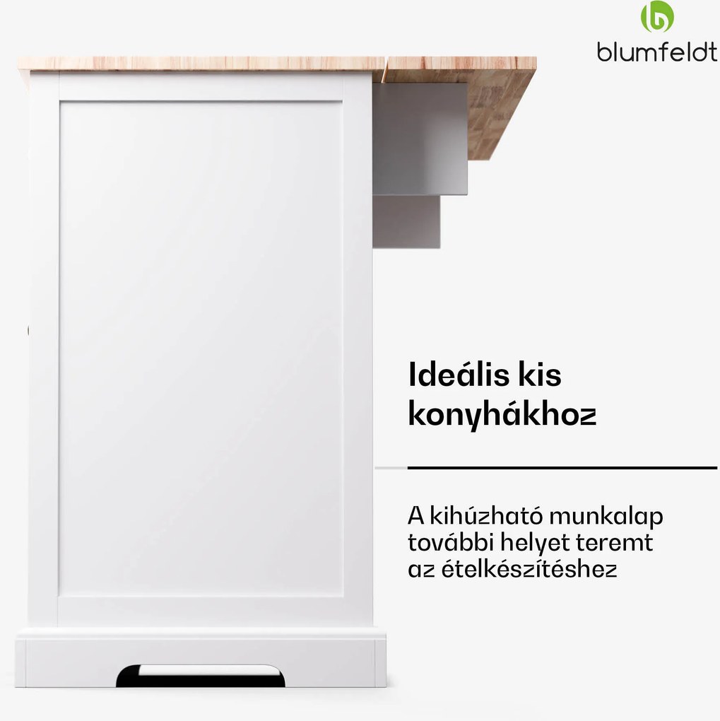 Blumfeldt Etsu, konyhasziget, kihúzható munkalap, 2 fiók, 4 ajtó, étkezőasztalként is használható, tárolóhely, könnyen tisztítható