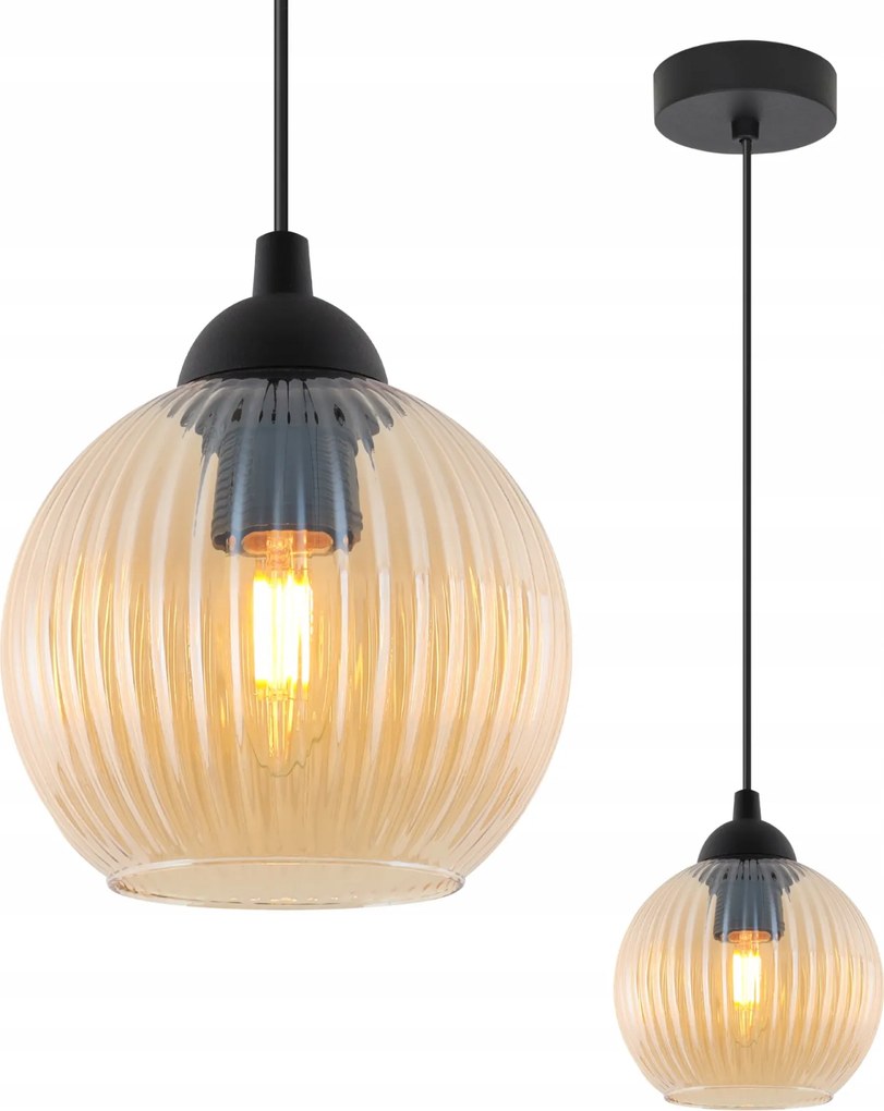 Függő Lámpa Mennyezeti Csillár Fekete Topáz Lámpabúra Üveg Gömb 14CM