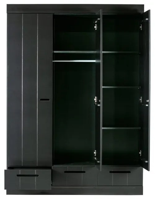 Connect fekete borovi fenyő ruhásszekrény borovi fenyő konstrukcióval, szélesség 140 cm - WOOOD