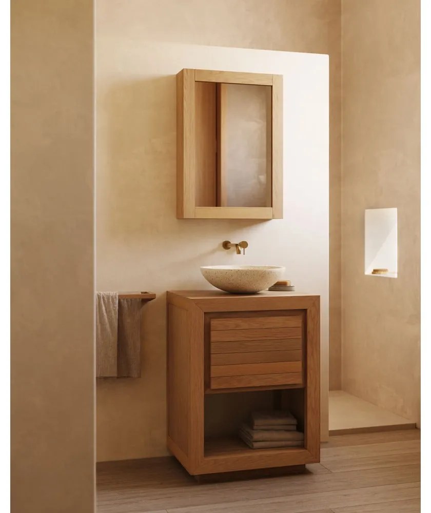 Natúr színű alacsony teakfa mosdó alatti szekrény 60x80 cm Saula – Kave Home