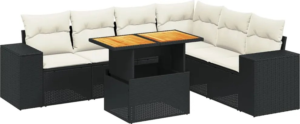 vidaXL 7 részes fekete polyrattan kerti ülőgarnitúra párnával