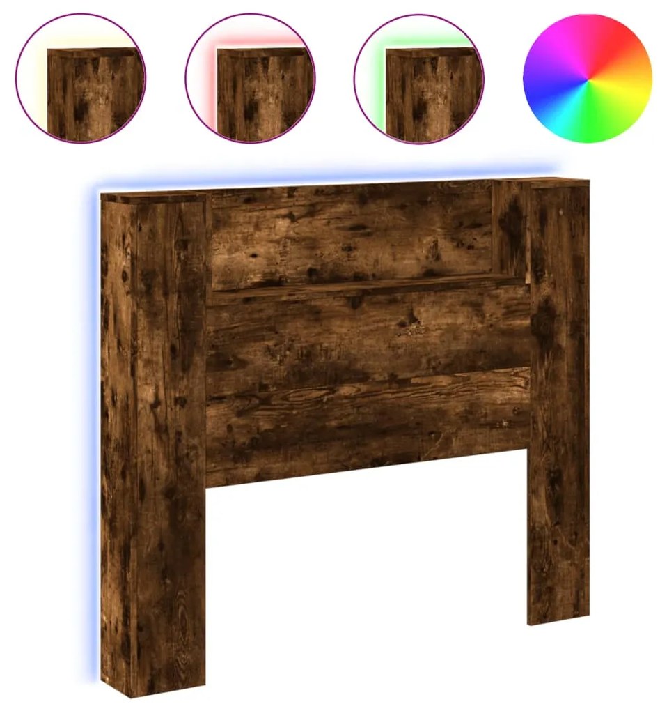 füstös tölgy színű áthidalószekrény LED-ekkel 120x16,5x103,5 cm