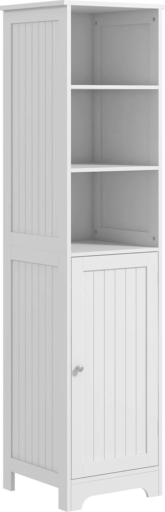Kleankin Fürdőszoba Szekrény 3 Nyitott Polccal, 1 Szekrény Rész, Tároló Szekrény Fürdőszobába, Nappaliba, Fehér, 40 x 38 x 160 cm | Aosom