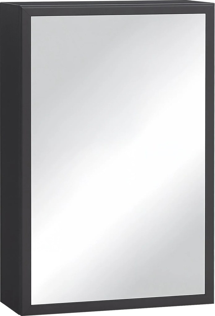 Kleankin Tükörszekrény fürdőszobába, Fürdőszoba szekrény tükörajtóval, Fali szekrény, Fekete, 40 x 15 x 60 cm | Aosom