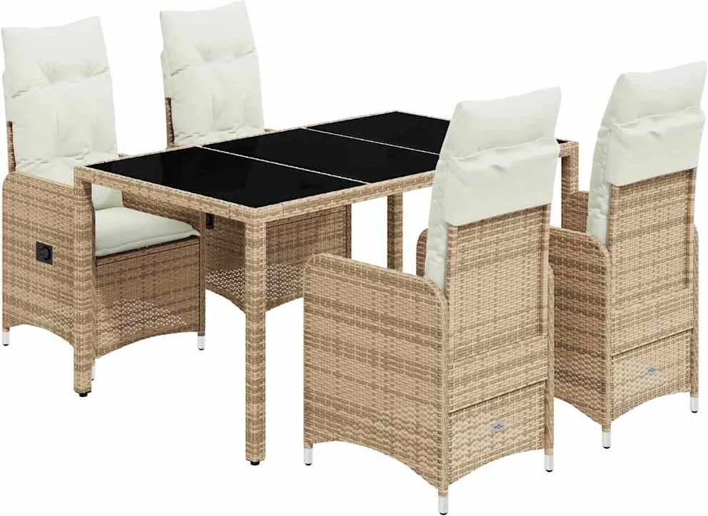 vidaXL 5 részes bézs polyrattan kerti bisztrógarnitúra párnákkal