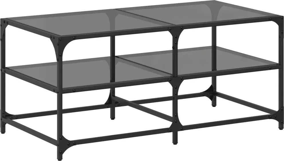 vidaXL acél dohányzóasztal fekete üveglappal 98,5 x 50 x 45 cm