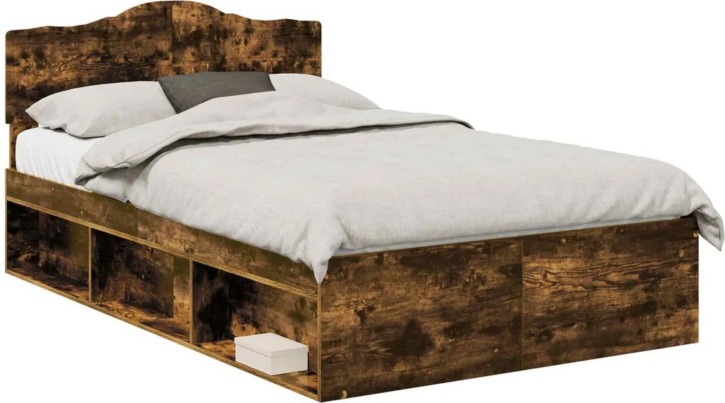 vidaXL Ágykeret fejtámlával Füstölt tölgy 135 x 190 cm Tömör fenyőfa