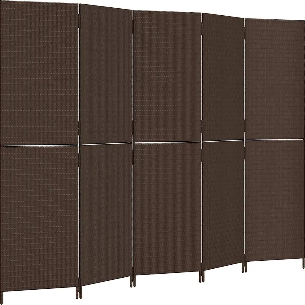 vidaXL barna 5-paneles polyrattan térelválasztó