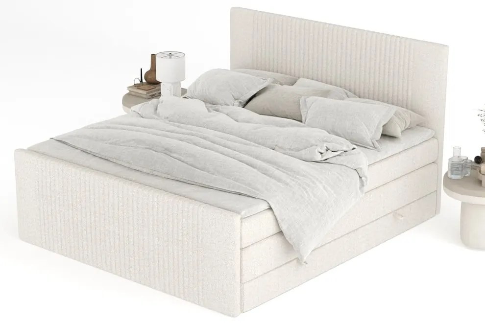 Bézs ágyneműtartós boxspring ágy 140x200 cm Bergamo – Maison de Rêve
